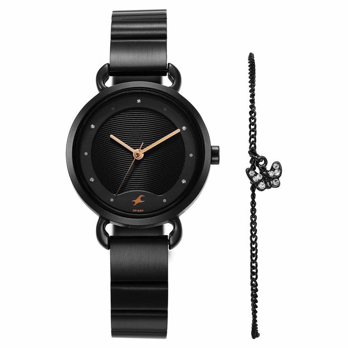 Fastrack Pulse Quartz Analog Black Dial Stainless Steel Strap Watch for Girls