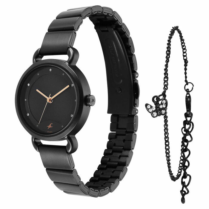 Fastrack Pulse Quartz Analog Black Dial Stainless Steel Strap Watch for Girls