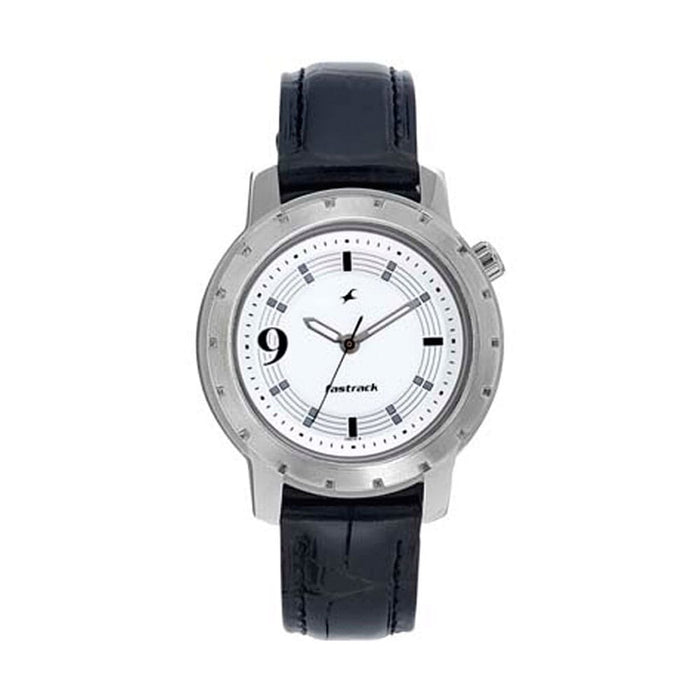 Fastrack Silver Dial Black Leather Strap Watch 6060SL01