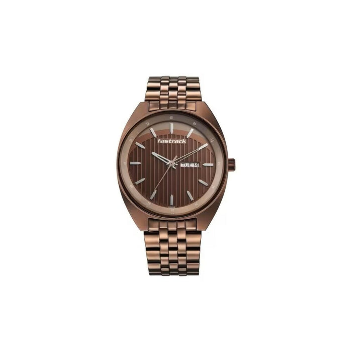 Fastrack Snob X Brown Dial Metal Strap Watch for Guys 3292QM02