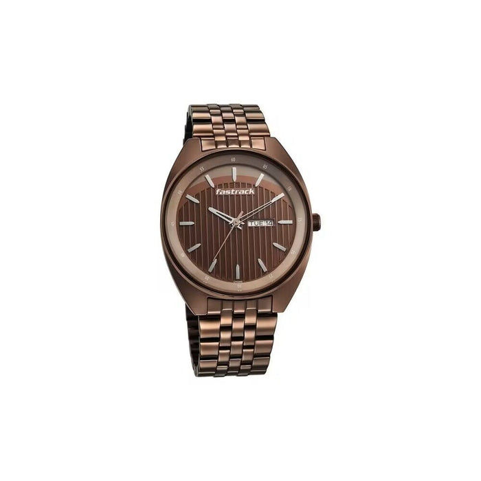 Fastrack Snob X Brown Dial Metal Strap Watch for Guys 3292QM02