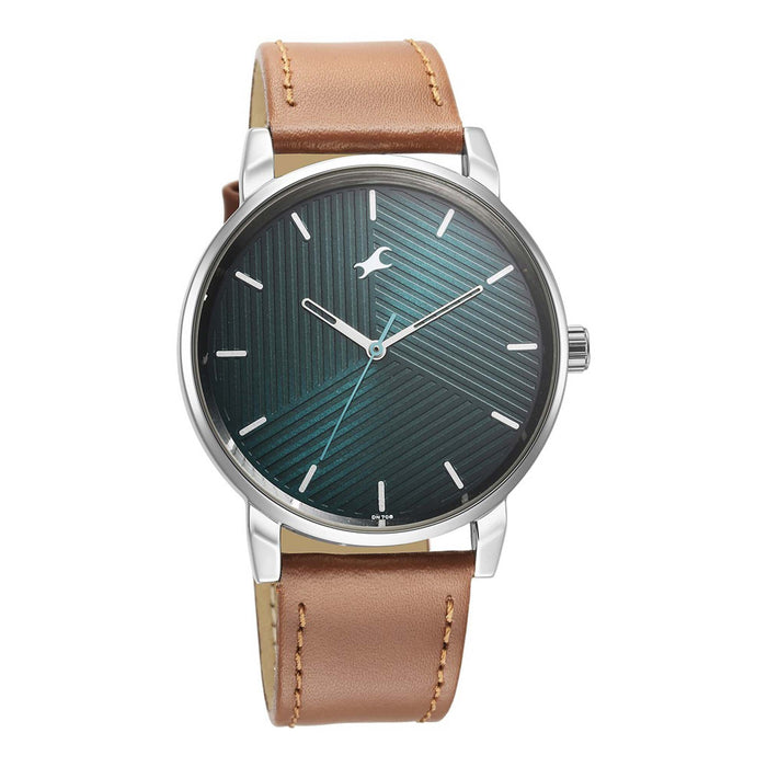 Fastrack Stunners Green Dial Leather Strap Watch for Guys 3278SL03