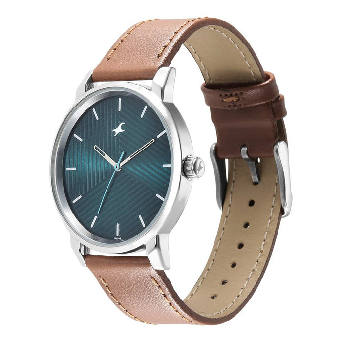 Fastrack Stunners Green Dial Leather Strap Watch for Guys 3278SL03