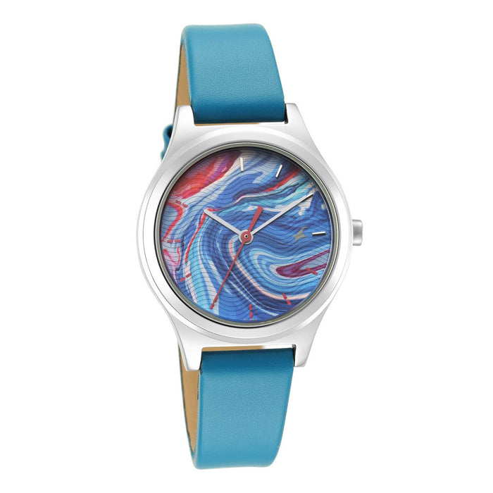 Fastrack Stunners Multicolour Dial Blue Leather Strap Watch 6152SL05