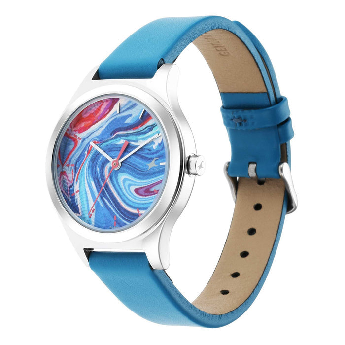 Fastrack Stunners Multicolour Dial Blue Leather Strap Watch 6152SL05