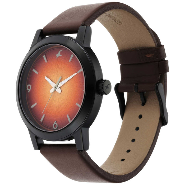 Fastrack Stunners Orange Dial Brown Leather Strap Watch 3245NL02
