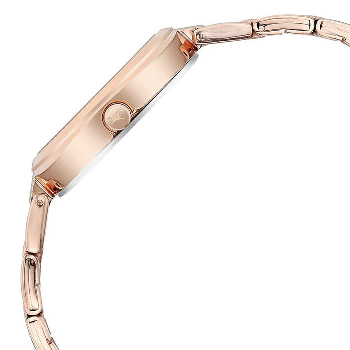 Fastrack Stunners Quartz Analog Golden Dial Stainless Steel Strap Watch for Girls