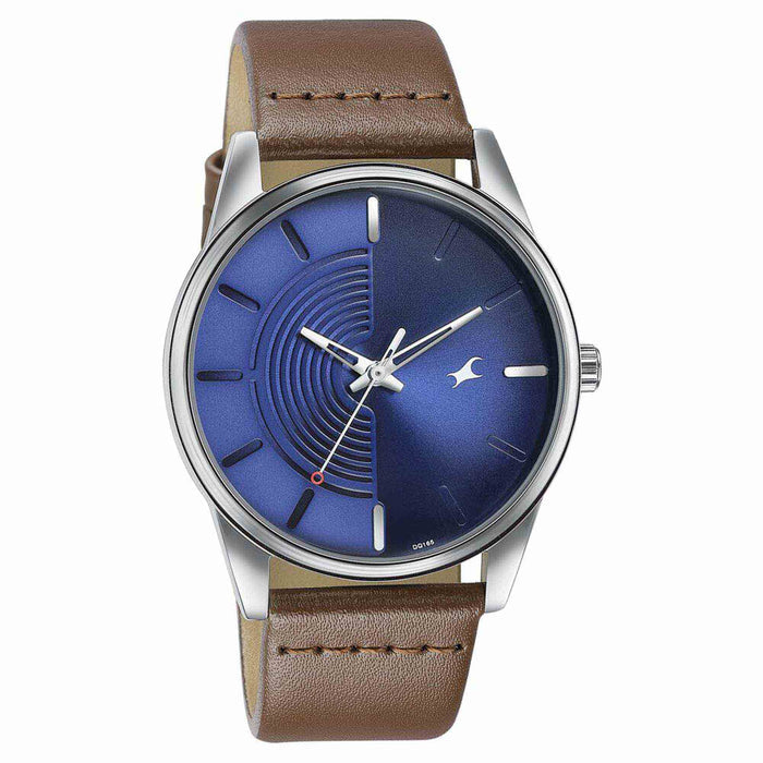 Fastrack Stunnerse Quartz Analog Blue Dial Leather Strap Watch for Guys