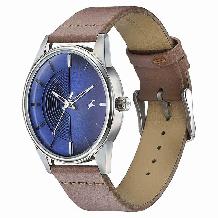 Fastrack Stunnerse Quartz Analog Blue Dial Leather Strap Watch for Guys
