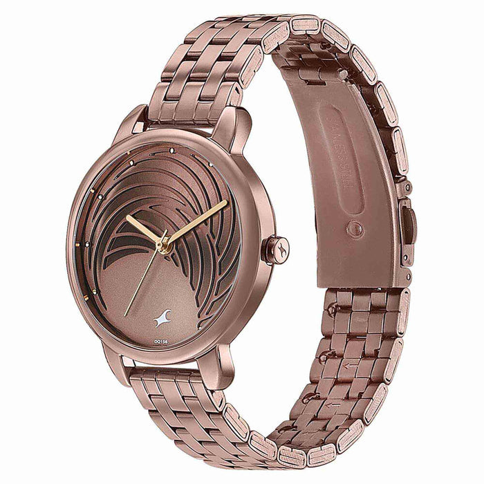Fastrack Stunnerse Quartz Analog Brown Dial Stainless Steel Strap Watch for Girls