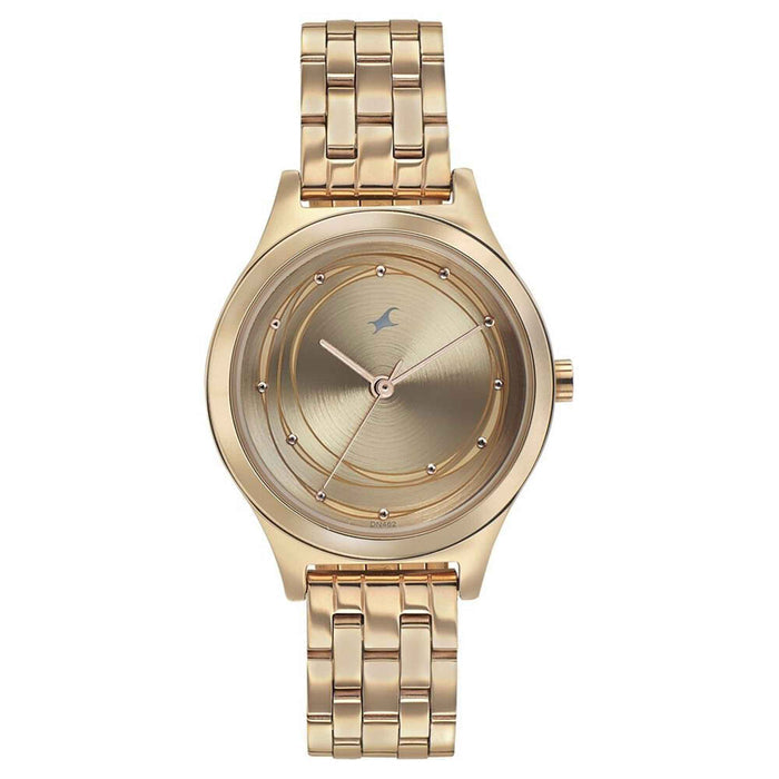 Fastrack Style Up Golden Dial Stainless Steel Strap Watch for Girls 6152WM01