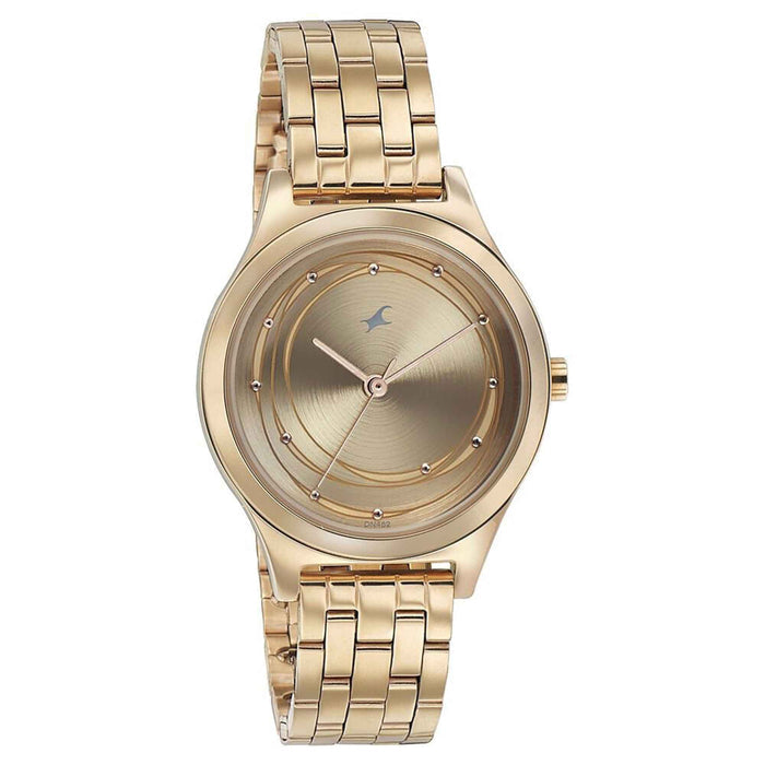 Fastrack Style Up Golden Dial Stainless Steel Strap Watch for Girls 6152WM01