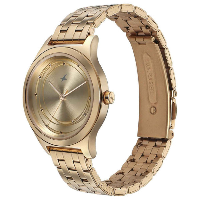 Fastrack Style Up Golden Dial Stainless Steel Strap Watch for Girls 6152WM01