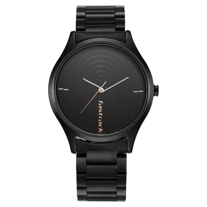 Fastrack Style Up Quartz Analog Black Dial Stainless Steel Strap Watch for Guys 3184NM02