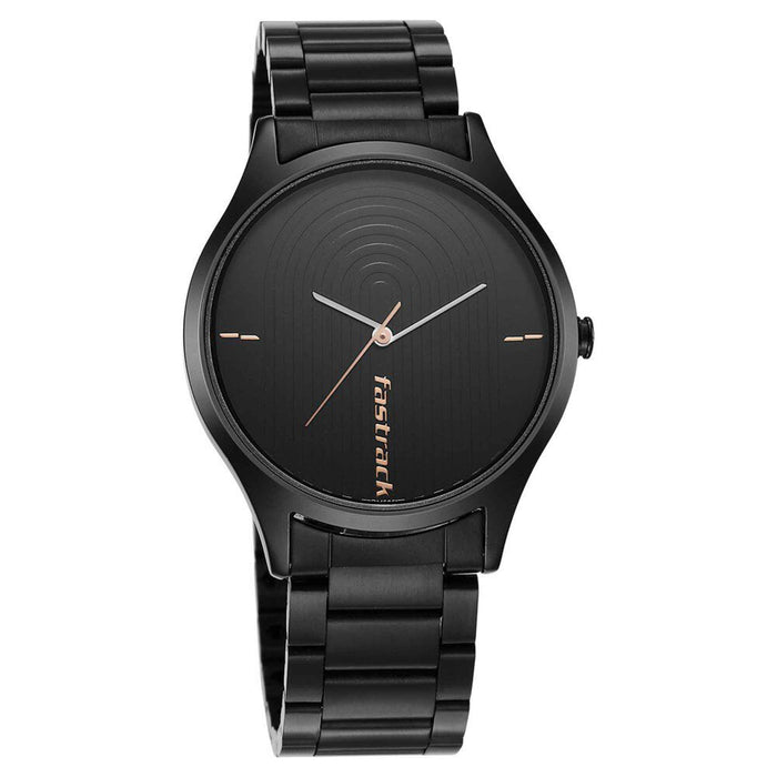 Fastrack Style Up Quartz Analog Black Dial Stainless Steel Strap Watch for Guys 3184NM02
