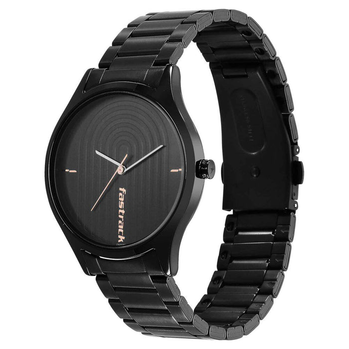 Fastrack Style Up Quartz Analog Black Dial Stainless Steel Strap Watch for Guys 3184NM02