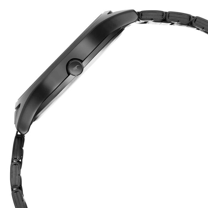 Fastrack Style Up Quartz Analog Black Dial Stainless Steel Strap Watch for Guys 3184NM02