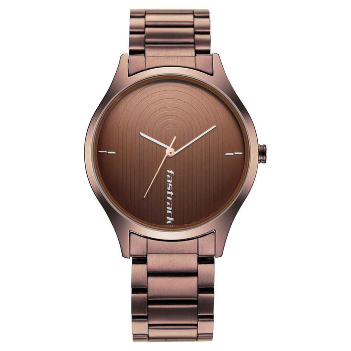Fastrack Style Up Quartz Analog Brown Dial Stainless Steel Strap Watch for Guys 3184QM02
