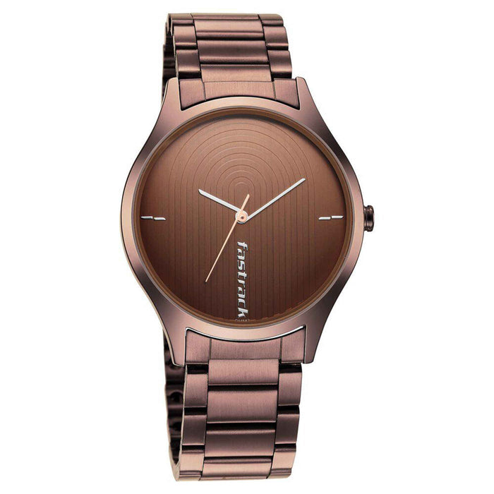 Fastrack Style Up Quartz Analog Brown Dial Stainless Steel Strap Watch for Guys 3184QM02