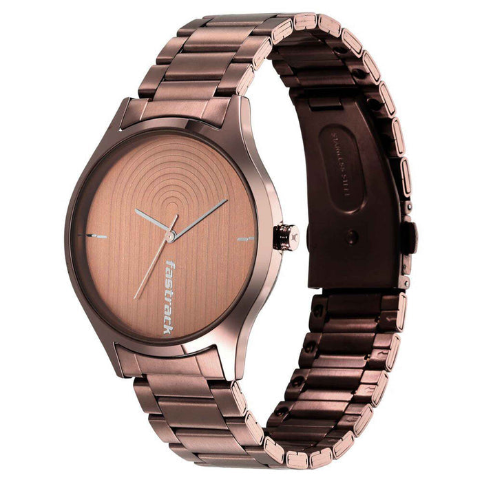 Fastrack Style Up Quartz Analog Brown Dial Stainless Steel Strap Watch for Guys 3184QM02