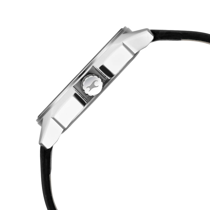 Fastrack Watch for Men, Quartz Movement, Analog Display, Black Leather Strap-NR3089SL15, Silver, strap