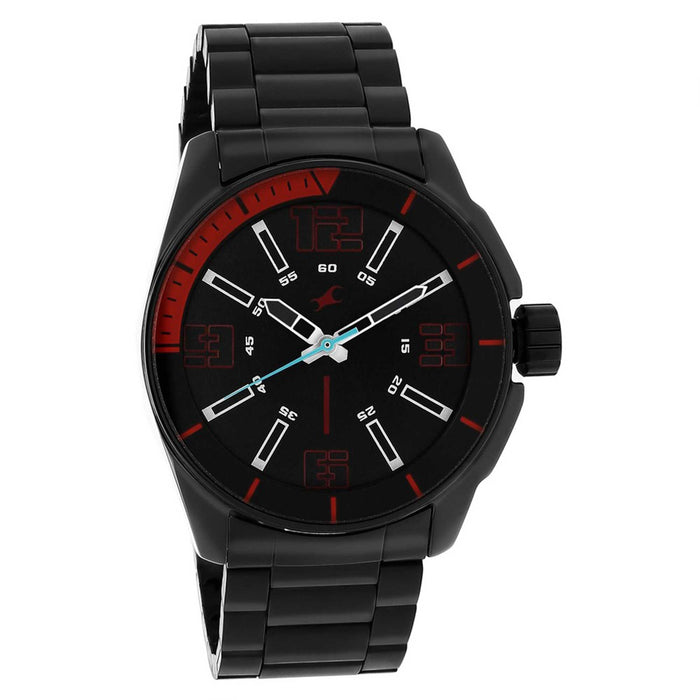 Fastrack Watch with Black Stainless Steel Strap for Guys 3089NM02, Black, bracelet