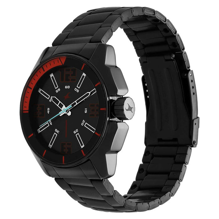 Fastrack Watch with Black Stainless Steel Strap for Guys 3089NM02, Black, bracelet