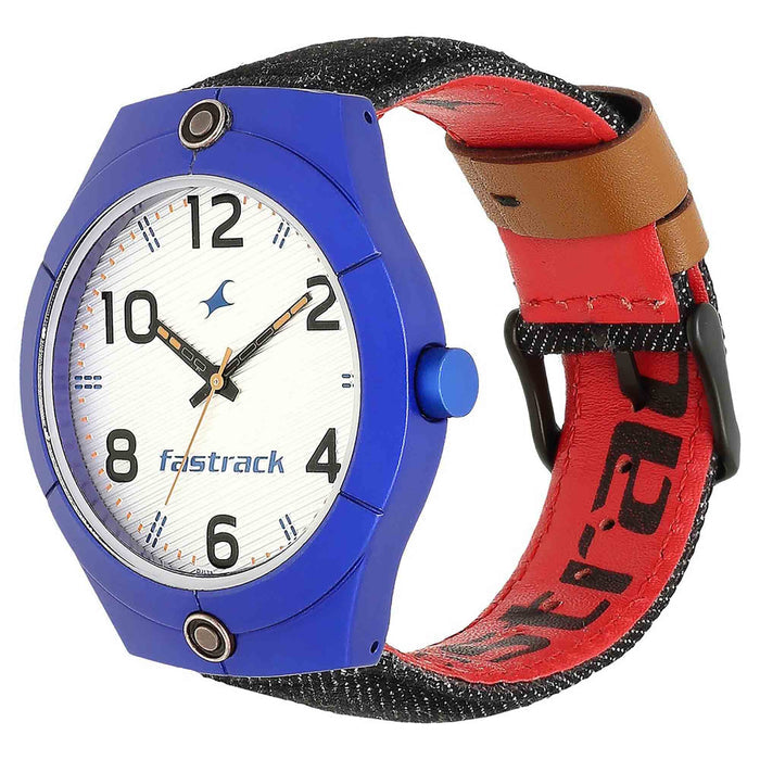 Fastrack White Dial Black Denim Strap Watch 3191AL01