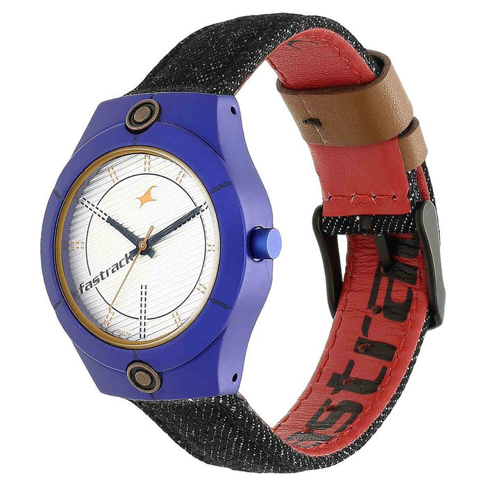 Fastrack White Dial Black Denim Strap Watch 6178AL01
