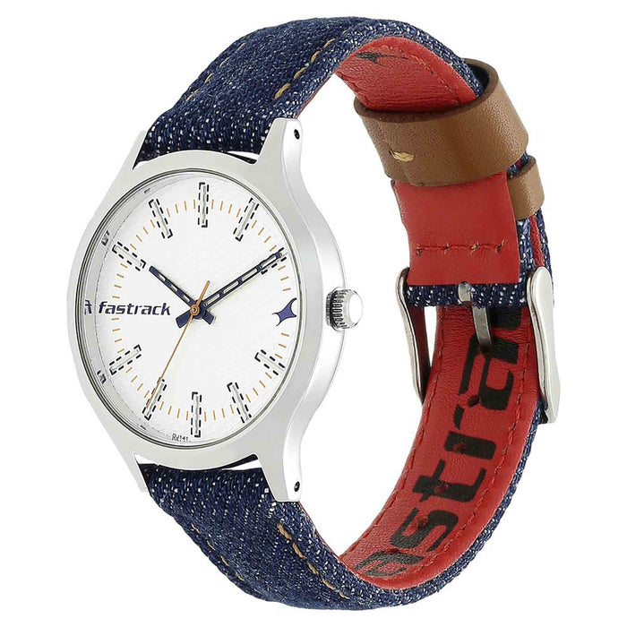 Fastrack White Dial Blue Denim Strap Watch 6180SL01