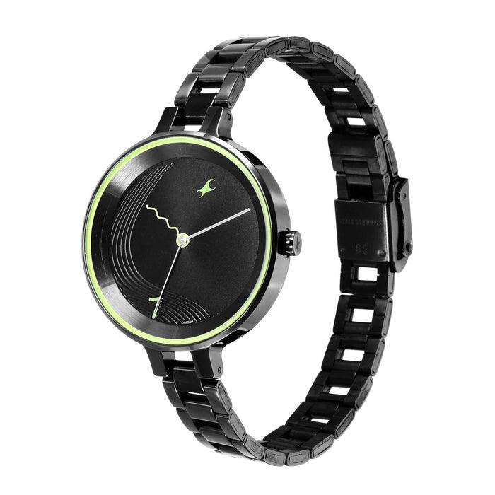 Fastrack Women Metal Black Dial Analog Watch -Nr6265Nm01, Band Color-Black