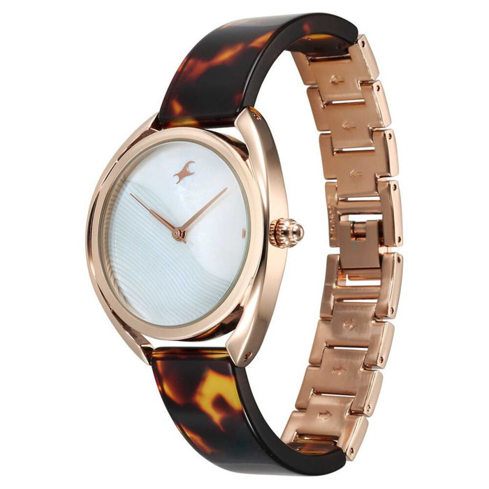 Fastrack Younique Quartz Analog Mother Of Pearl Dial Acetate And Metal Strap Watch For Girls