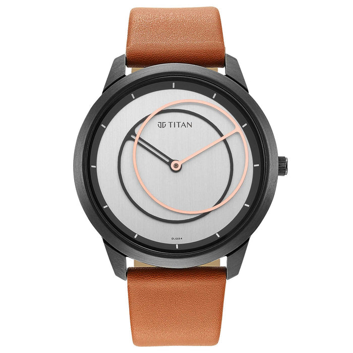 Geometrix Silver Dial Leather Strap Watch 1801QL01