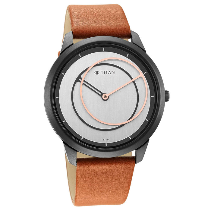 Geometrix Silver Dial Leather Strap Watch 1801QL01