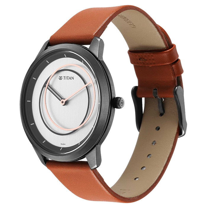 Geometrix Silver Dial Leather Strap Watch 1801QL01