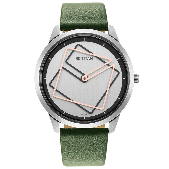 Geometrix Silver Dial Leather Strap Watch 1801SL01