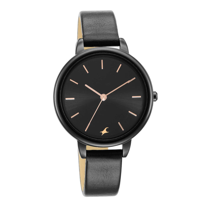 Glitch Black Dial Black Leather Strap Watch 6234NL01