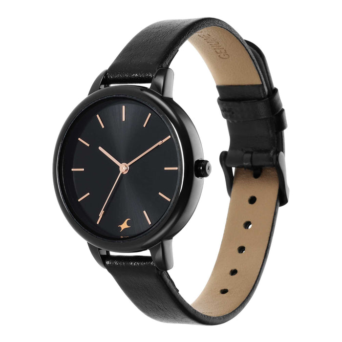 Glitch Black Dial Black Leather Strap Watch 6234NL01