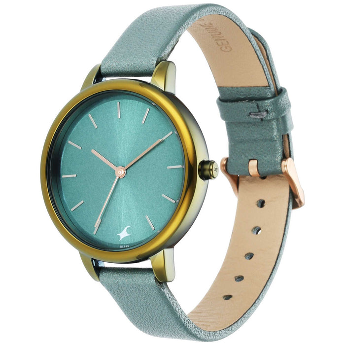 Glitch blue Dial Green Leather Strap Watch 6234QL02