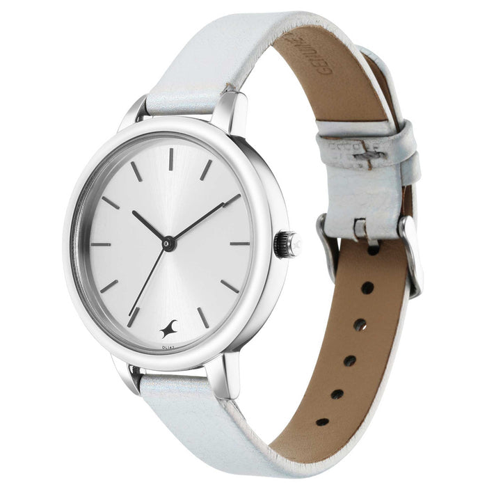 Glitch Silver Dial Silver Leather Strap Watch