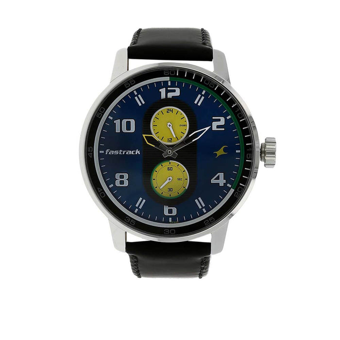 Grey Dial Leather Strap Watch 3159SL02, Black, strap
