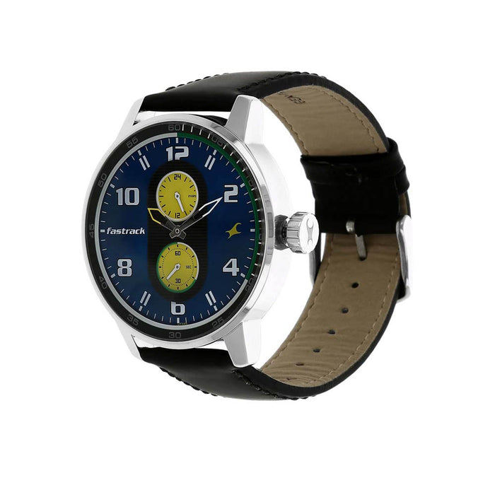 Grey Dial Leather Strap Watch 3159SL02, Black, strap