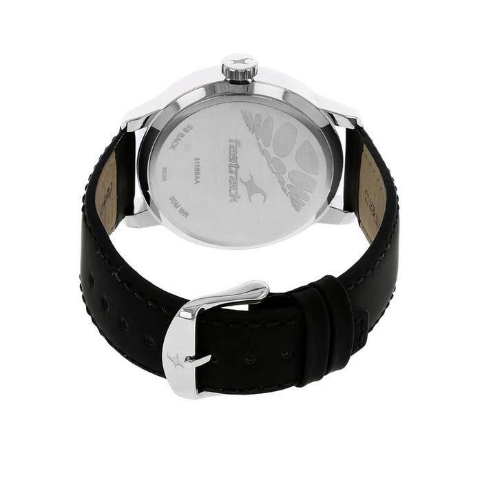 Grey Dial Leather Strap Watch 3159SL02, Black, strap