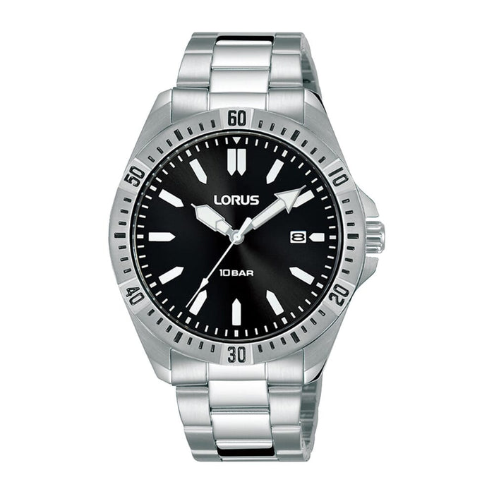 Lorus Black sunray dial stainless steel watch for men RH937MX9