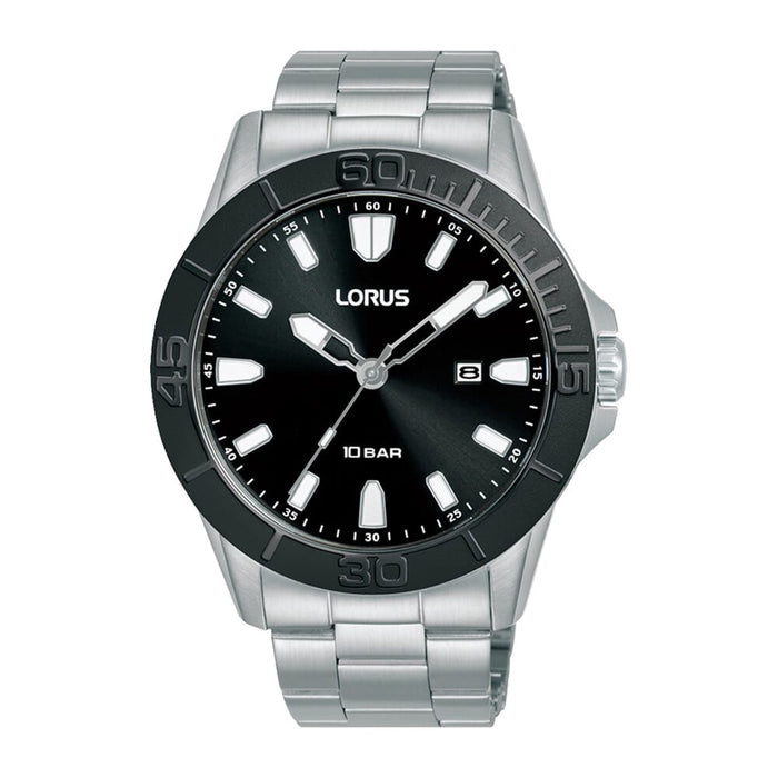 Lorus Black sunray dial stainless steel watch for men RH945QX9