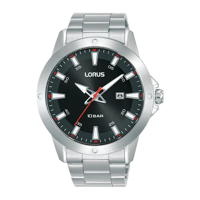 Lorus Black sunray dial stainless steel watch for men RH957QX9