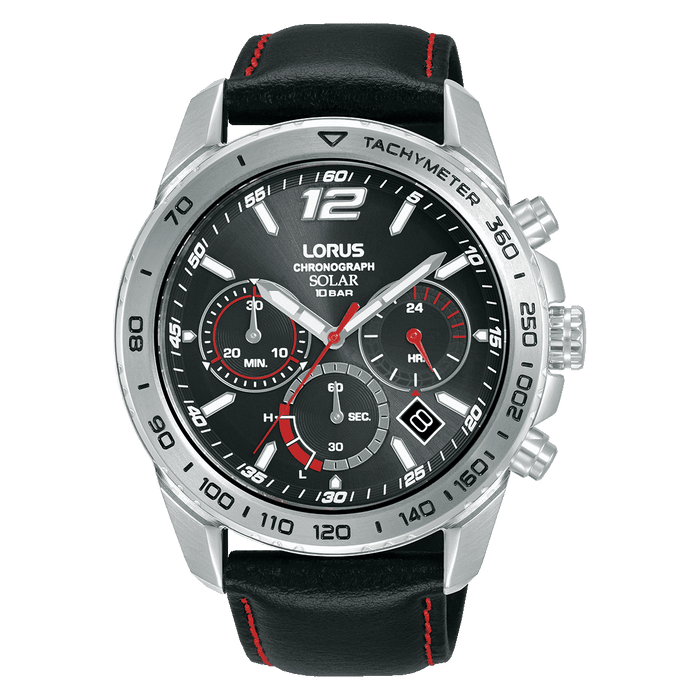 Lorus Chronograph Black sunray dial Leather Watch for men's RZ515AX9