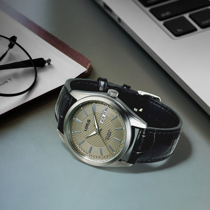 Lorus Classic Grey sunray dial Leather Strap Watch for men's RL489BX9