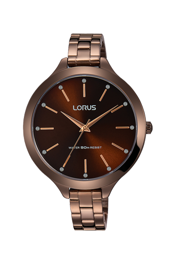 Lorus Dark brown sunray dial stainless steel strap watch for women RG297KX9