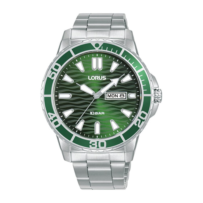 Lorus Dark green sunray dial stainless steel watch for men RH359AX9